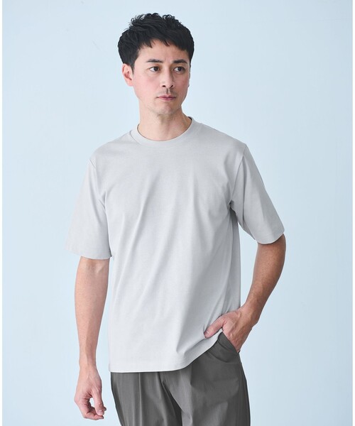 green label relaxing（グリーンレーベルリラクシング）の「【WEB限定】JUST fit ジャケイン T 半袖 Tシャツ カットソー -吸水速乾・抗菌-（Tシャツ/カットソー・メンズ・ライトグレー/ホワイト/ネイビー/モカ/ブラック/ターコイズブルー系・M/S/L/XL）」の9枚目の写真