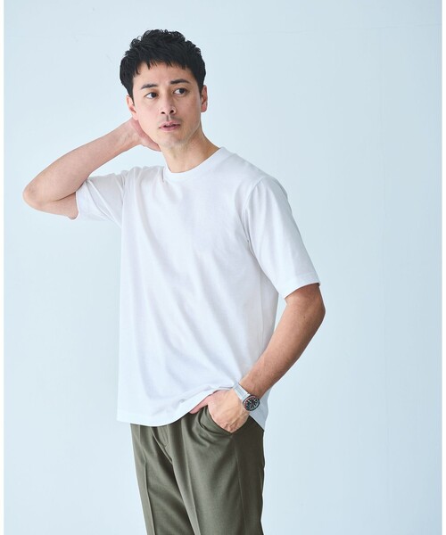 green label relaxing（グリーンレーベルリラクシング）の「【WEB限定】JUST fit ジャケイン T 半袖 Tシャツ カットソー -吸水速乾・抗菌-（Tシャツ/カットソー・メンズ・ライトグレー/ホワイト/ネイビー/モカ/ブラック/ターコイズブルー系・M/S/L/XL）」の12枚目の写真