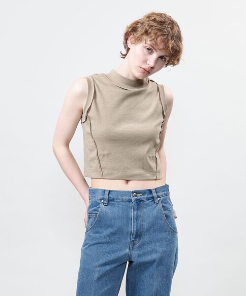 ASTRAET（アストラット）の「＜ASTRAET＞コットン ハイネック ノースリーブカットソー（Tシャツ/カットソー・レディース・ベージュ/ダークグレー・FREE）」の7枚目の写真