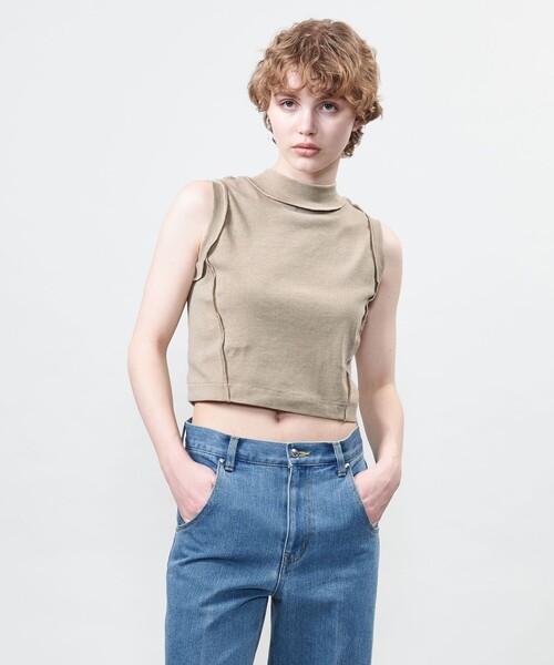 ASTRAET（アストラット）の「＜ASTRAET＞コットン ハイネック ノースリーブカットソー（Tシャツ/カットソー・レディース・ベージュ/ダークグレー・FREE）」の8枚目の写真