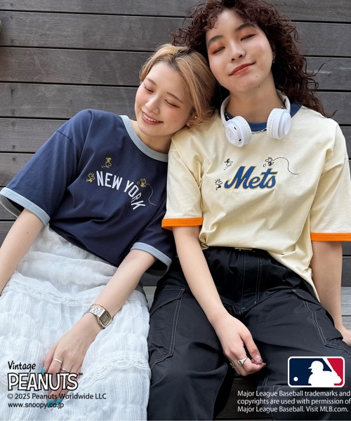 PEANUTS NiziUコラボ Tシャツ Mサイズ SNOOPY ライブ MLB×PEANUTS
