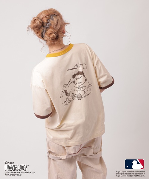 ダブルネーム　スヌーピー　パドレス DOUBLE NAME tシャツ MLB×PEANUTSコラボ POPCORN BIG TEE
