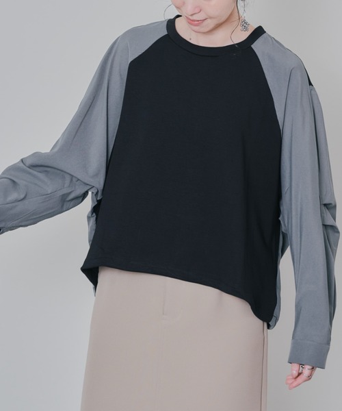 DOLLUPOOPS（ドールアップウップス）の「タックスリーブ配色トップス（Tシャツ/カットソー・レディース・ブラック/オフホワイト/チャコールグレー/レッド・38）」の3枚目の写真