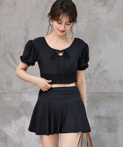 【WEB限定】ワンピースセットビキニ ❥❥ セール】ワンショルダー無地ビキニ 水着2点セット（水着）｜Lace