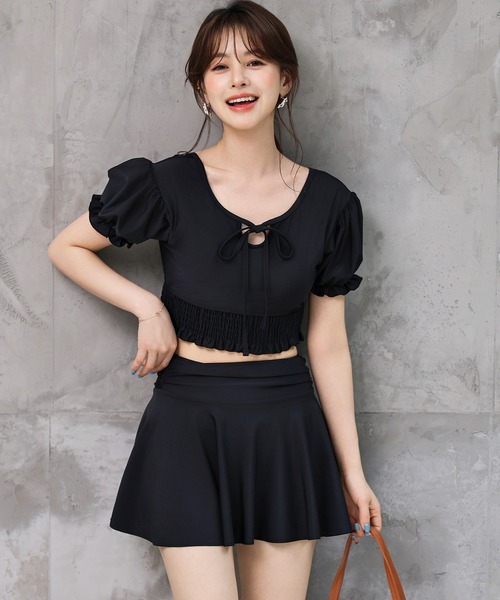 ★GLOWNY★WILD BUTTON SHORTS (TEDDY)★正規品/韓国直送料込 セール】レディース水着 2WAYぽわん袖ギンガムチェック