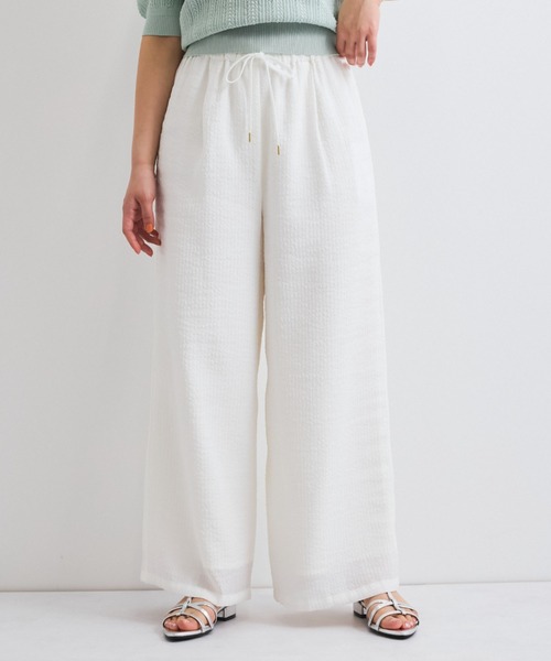 QUEENS COURT（クイーンズコート）の「日本製シャーリングイージーパンツ≪手洗い可能≫（その他パンツ・レディース・パープル/ブラック/オフホワイト・M）」の2枚目の写真