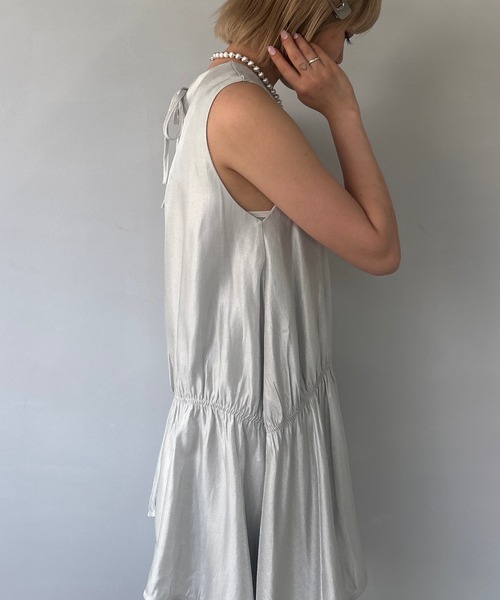 シュシュ付き アシンメトリー サテンミニワンピース FX25L120