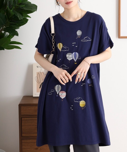 EMAGO 気球刺繍ドルマンチュニック（Tシャツ/カットソー