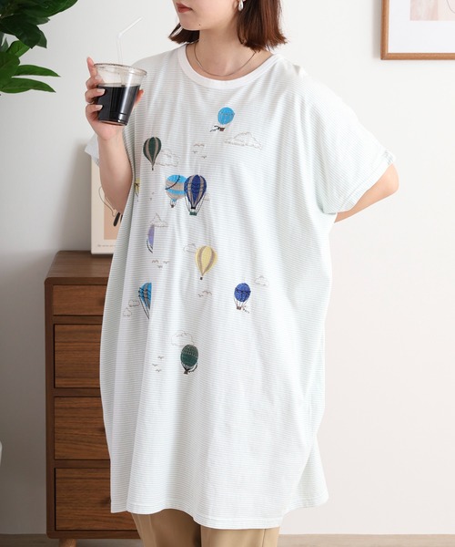 EMAGO 気球刺繍ドルマンチュニック（Tシャツ/カットソー