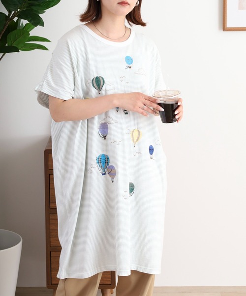 EMAGO 気球刺繍ドルマンチュニック（Tシャツ/カットソー