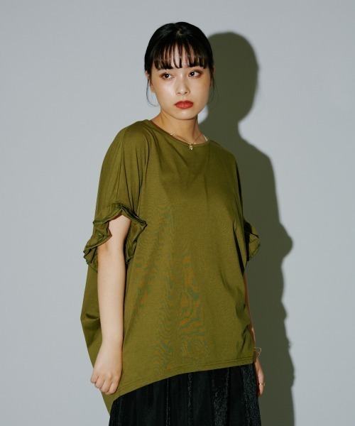 terrace(テラス)の「フリルルーズカットプルオーバー(Tシャツ/カットソー・レディース・オレンジ/オフホワイト/ブラック/カーキ・MEDIUM)」の12枚目の写真