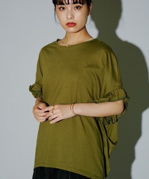 terrace(テラス)の「フリルルーズカットプルオーバー(Tシャツ/カットソー・レディース・オレンジ/オフホワイト/ブラック/カーキ・MEDIUM)」の14枚目の写真