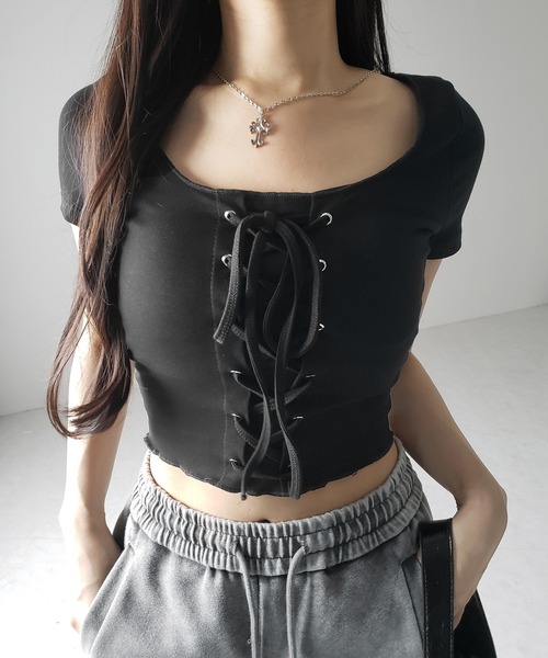 Rose Frantz★韓国★人気★Lace Ribbon T-shirt リボン 追跡付 lace ribbon embro cut tops – BUNNY APARTMENT