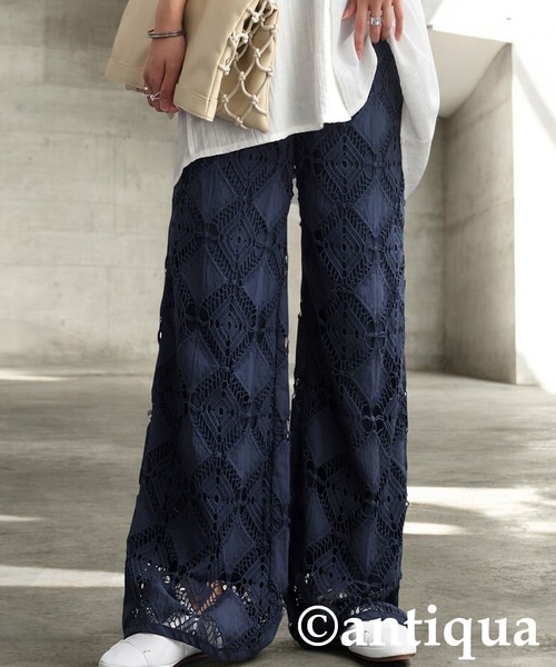 antiqua(アンティカ)の「レースタックパンツ(その他パンツ・レディース・ネイビー/オフホワイト/カーキ・LARGE/MEDIUM)」の1枚目の写真