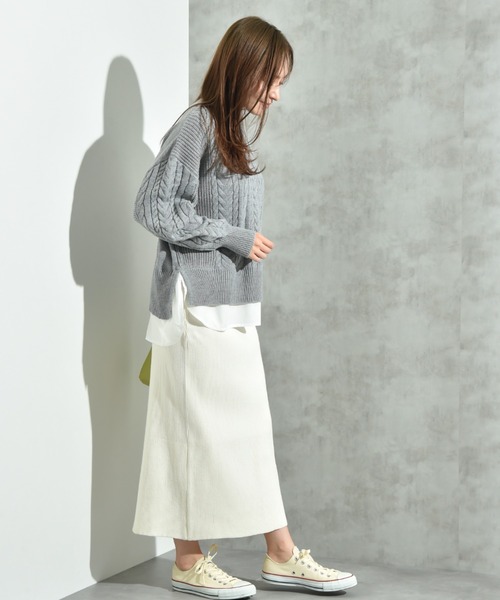 INTERPLANET(インタープラネット)の「ニットリブナロースカート(スカート・レディース・オフホワイト/レッド/ブラウン/ブラック・FREE)」の7枚目の写真