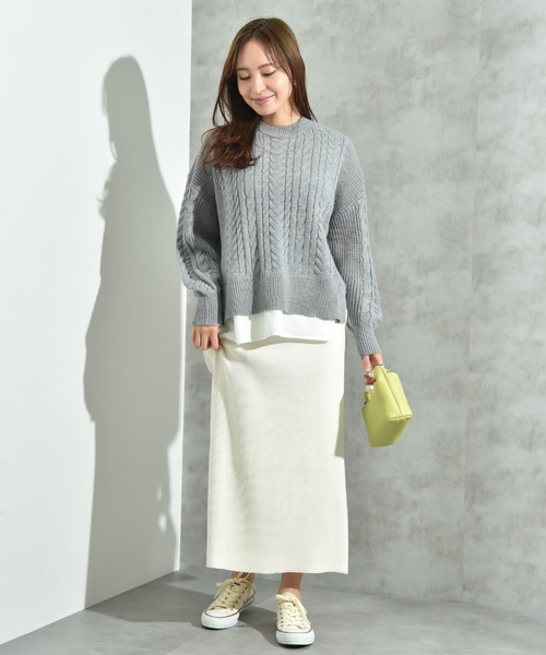 INTERPLANET(インタープラネット)の「ニットリブナロースカート(スカート・レディース・オフホワイト/レッド/ブラウン/ブラック・FREE)」の8枚目の写真