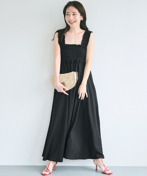 coca（coca）（コカ）の「クレープシャーリングワンピース（ワンピース・レディース・ブラック/ライトベージュ/A・S/M/L）」の2枚目の写真