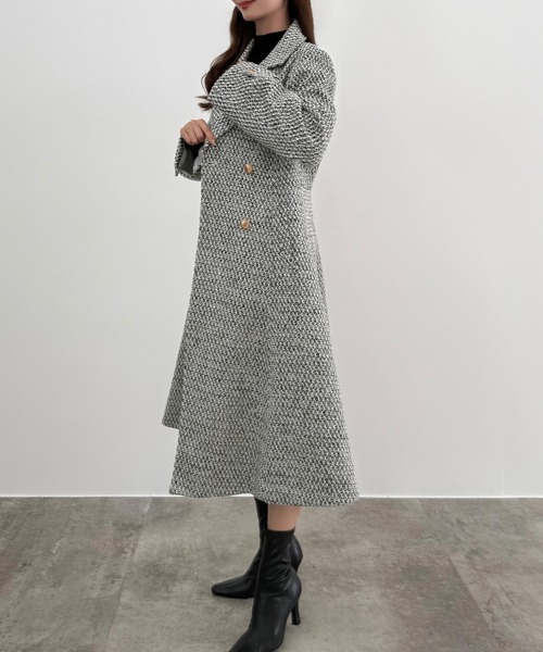 セール】ウエストシェイプツイードロングコート（チェスターコート