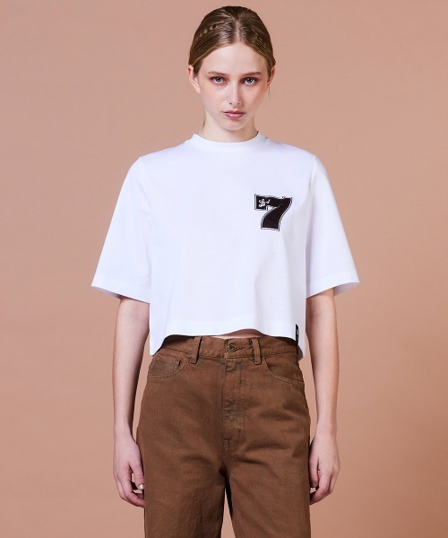 DOUBLE STANDARD CLOTHING（ダブルスタンダードクロージング）の「スーピマコットン レザー刺繍Tシャツ（Tシャツ/カットソー・レディース・ブラウン/オフホワイト・FREE）」の15枚目の写真