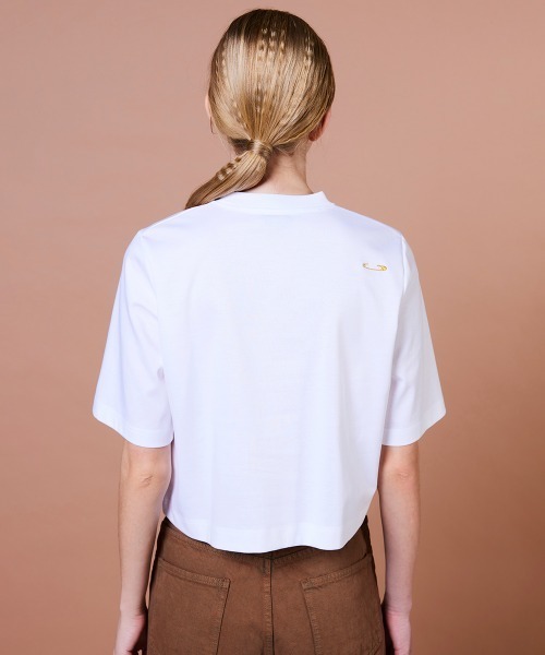 DOUBLE STANDARD CLOTHING（ダブルスタンダードクロージング）の「スーピマコットン レザー刺繍Tシャツ（Tシャツ/カットソー・レディース・ブラウン/オフホワイト・FREE）」の5枚目の写真