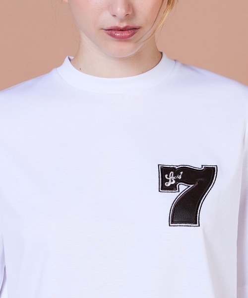 DOUBLE STANDARD CLOTHING（ダブルスタンダードクロージング）の「スーピマコットン レザー刺繍Tシャツ（Tシャツ/カットソー・レディース・ブラウン/オフホワイト・FREE）」の6枚目の写真