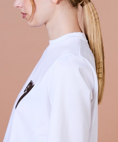 DOUBLE STANDARD CLOTHING（ダブルスタンダードクロージング）の「スーピマコットン レザー刺繍Tシャツ（Tシャツ/カットソー・レディース・ブラウン/オフホワイト・FREE）」の8枚目の写真