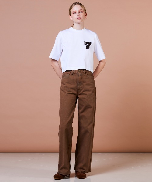 DOUBLE STANDARD CLOTHING（ダブルスタンダードクロージング）の「スーピマコットン レザー刺繍Tシャツ（Tシャツ/カットソー・レディース・ブラウン/オフホワイト・FREE）」の14枚目の写真