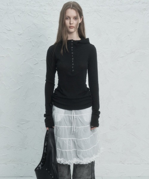 SETUPEXE（セットアップイーエックスイー）の「FRILL CANCAN SKIRT（スカート・レディース・ブラック/ホワイト/グリーン系カモフラージュ・フリー）」の2枚目の写真