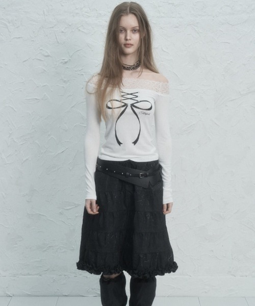 SETUPEXE（セットアップイーエックスイー）の「FRILL CANCAN SKIRT（スカート・レディース・ブラック/ホワイト/グリーン系カモフラージュ・フリー）」の3枚目の写真