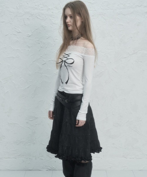 SETUPEXE（セットアップイーエックスイー）の「FRILL CANCAN SKIRT（スカート・レディース・ブラック/ホワイト/グリーン系カモフラージュ・フリー）」の5枚目の写真