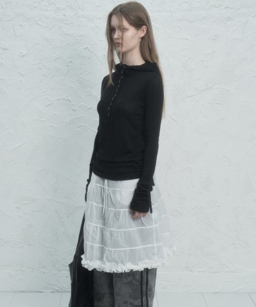 SETUPEXE（セットアップイーエックスイー）の「FRILL CANCAN SKIRT（スカート・レディース・ブラック/ホワイト/グリーン系カモフラージュ・フリー）」の4枚目の写真