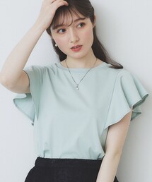 index（インデックス）の「《美人百花掲載/XS-3Lサイズ》フレアスリーブバックシャントップス【接触冷感/UVケア/洗濯機洗い可】（Tシャツ/カットソー）」
