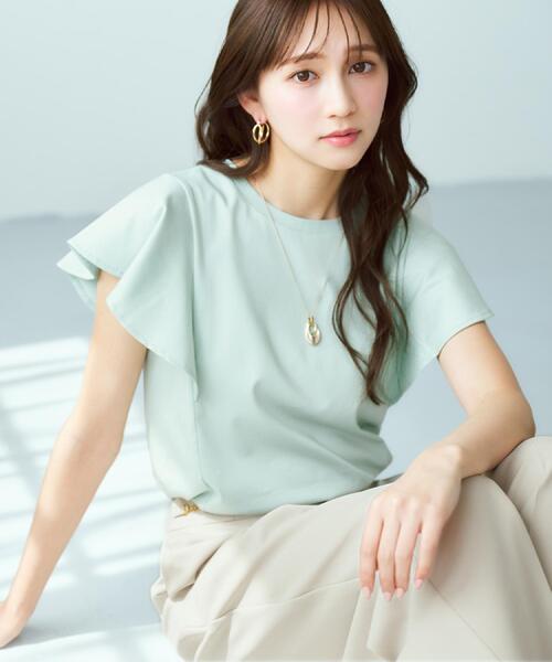 index(インデックス)の「《美人百花掲載/XS-3Lサイズ》フレアスリーブバックシャントップス【接触冷感/UVケア/洗濯機洗い可】(Tシャツ/カットソー・レディース・ナチュラル/グリーン系/ブラウン系その他/ネイビー・40/38/36/34/44/42)」の9枚目の写真