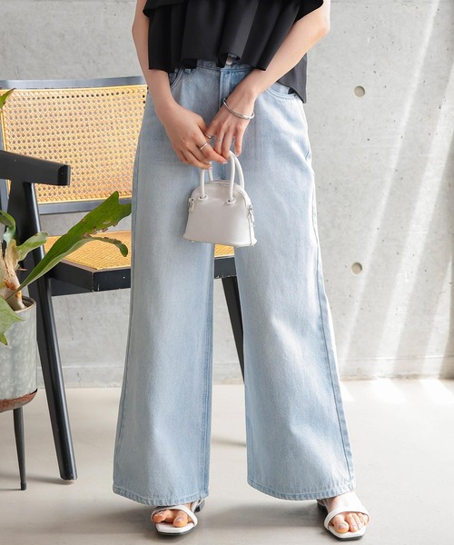 Petitle（プチレ）の「[ 低身長向けサイズ ] ウエスト調整ゴム付きワイドデニムパンツ（デニムパンツ・レディース・ライトブルー/ブルー/インディゴブルー・PL/PM/PS）」の5枚目の写真