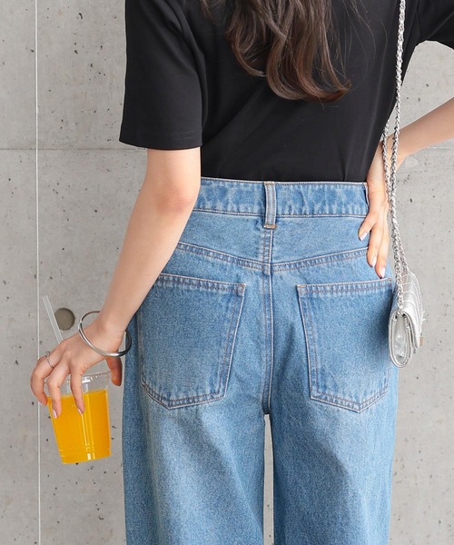 Petitle（プチレ）の「[ 低身長向けサイズ ] ウエスト調整ゴム付きワイドデニムパンツ（デニムパンツ・レディース・ライトブルー/ブルー/インディゴブルー・PL/PM/PS）」の9枚目の写真