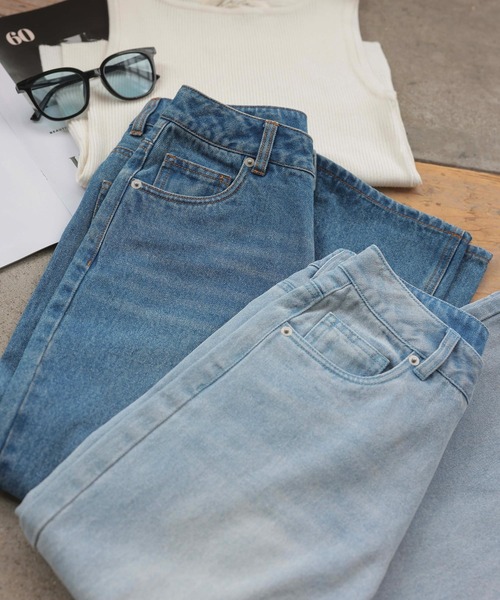 Petitle（プチレ）の「[ 低身長向けサイズ ] ウエスト調整ゴム付きワイドデニムパンツ（デニムパンツ・レディース・ライトブルー/ブルー/インディゴブルー・PL/PM/PS）」の10枚目の写真