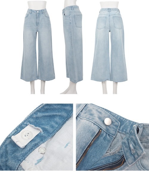 Petitle（プチレ）の「[ 低身長向けサイズ ] ウエスト調整ゴム付きワイドデニムパンツ（デニムパンツ・レディース・ライトブルー/ブルー/インディゴブルー・PL/PM/PS）」の11枚目の写真