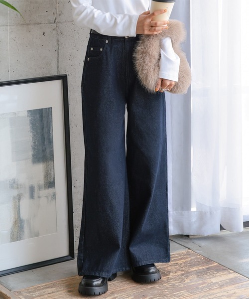 Petitle（プチレ）の「[ 低身長向けサイズ ] ウエスト調整ゴム付きワイドデニムパンツ（デニムパンツ・レディース・ライトブルー/ブルー/インディゴブルー・PL/PM/PS）」の18枚目の写真