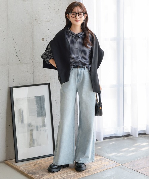 Petitle（プチレ）の「[ 低身長向けサイズ ] ウエスト調整ゴム付きワイドデニムパンツ（デニムパンツ・レディース・ライトブルー/ブルー/インディゴブルー・PL/PM/PS）」の16枚目の写真