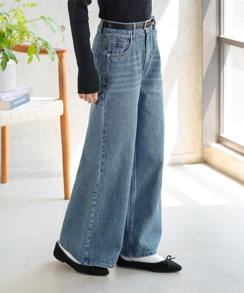 Petitle（プチレ）の「[ 低身長向けサイズ ] ウエスト調整ゴム付きワイドデニムパンツ（デニムパンツ・レディース・ライトブルー/ブルー/インディゴブルー・PL/PM/PS）」の22枚目の写真