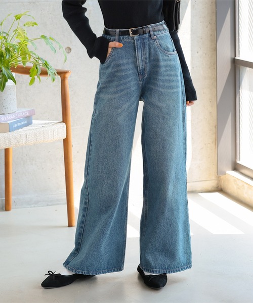 Petitle（プチレ）の「[ 低身長向けサイズ ] ウエスト調整ゴム付きワイドデニムパンツ（デニムパンツ・レディース・ライトブルー/ブルー/インディゴブルー・PL/PM/PS）」の22枚目の写真