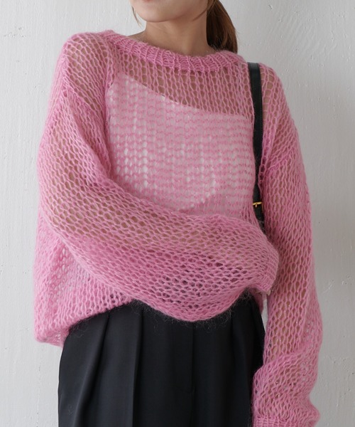 Lui's（ルイス）の「モヘア手編みニット（ニット/セーター・レディース・ピンク/グレー/ブラック/イエロー・FREE）」の4枚目の写真