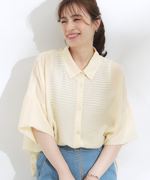 Cutie Blonde（キューティーブロンド）の「ゆるっと感がこなれ見え ワッシャーシアー半袖シャツ（シャツ/ブラウス・レディース・ライトイエロー系/チャコールグレー/レッド系1/パープル/ブルー系その他/ライトグリーン・00）」の5枚目の写真