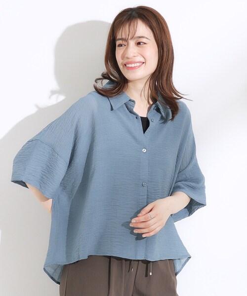 Cutie Blonde（キューティーブロンド）の「ゆるっと感がこなれ見え ワッシャーシアー半袖シャツ（シャツ/ブラウス・レディース・ライトイエロー系/チャコールグレー/レッド系1/パープル/ブルー系その他/ライトグリーン・00）」の16枚目の写真