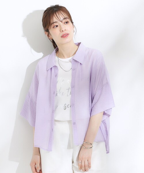 Cutie Blonde（キューティーブロンド）の「ゆるっと感がこなれ見え ワッシャーシアー半袖シャツ（シャツ/ブラウス・レディース・ライトイエロー系/チャコールグレー/レッド系1/パープル/ブルー系その他/ライトグリーン・00）」の20枚目の写真