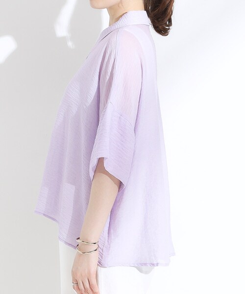 Cutie Blonde（キューティーブロンド）の「ゆるっと感がこなれ見え ワッシャーシアー半袖シャツ（シャツ/ブラウス・レディース・ライトイエロー系/チャコールグレー/レッド系1/パープル/ブルー系その他/ライトグリーン・00）」の13枚目の写真