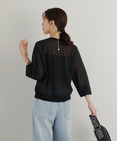 un dix cors(アンディコール)の「《大人可愛くきちんと見え》クルーネックラメニットカーディガン(カーディガン/ボレロ・レディース・ベージュ/ブラック/バーガンディー/グリーン・FREE)」の8枚目の写真