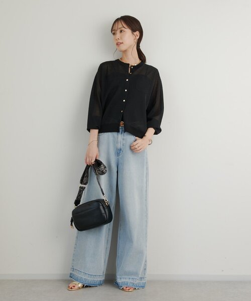 un dix cors(アンディコール)の「《大人可愛くきちんと見え》クルーネックラメニットカーディガン(カーディガン/ボレロ・レディース・ベージュ/ブラック/バーガンディー/グリーン・FREE)」の10枚目の写真