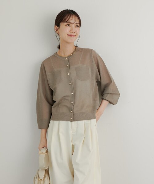 un dix cors(アンディコール)の「《大人可愛くきちんと見え》クルーネックラメニットカーディガン(カーディガン/ボレロ・レディース・ベージュ/ブラック/バーガンディー/グリーン・FREE)」の15枚目の写真