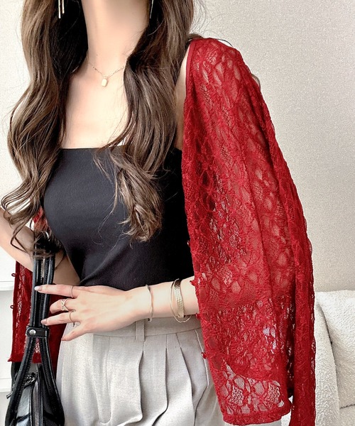 mily bilet（ミウィビレット）の「【mily bilet】華奢見えレースで大人の甘さを。クリアボタンシアーレースカーディガン（長袖）（カーディガン/ボレロ・レディース・バーガンディー/アイボリー/ブラック・X-LARGE/SMALL/MEDIUM/LARGE）」の22枚目の写真